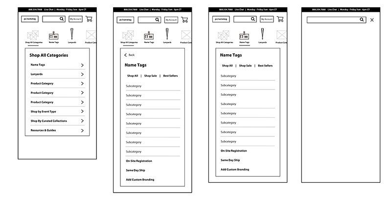 Wireframe of new mobile navigation design.